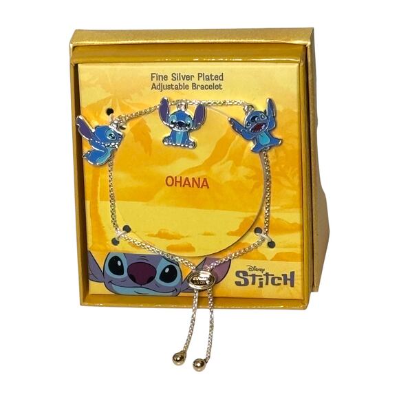 Disney Stitch Ohana Silver Plated Charm Slider Bracelet - Picture 1 of 6